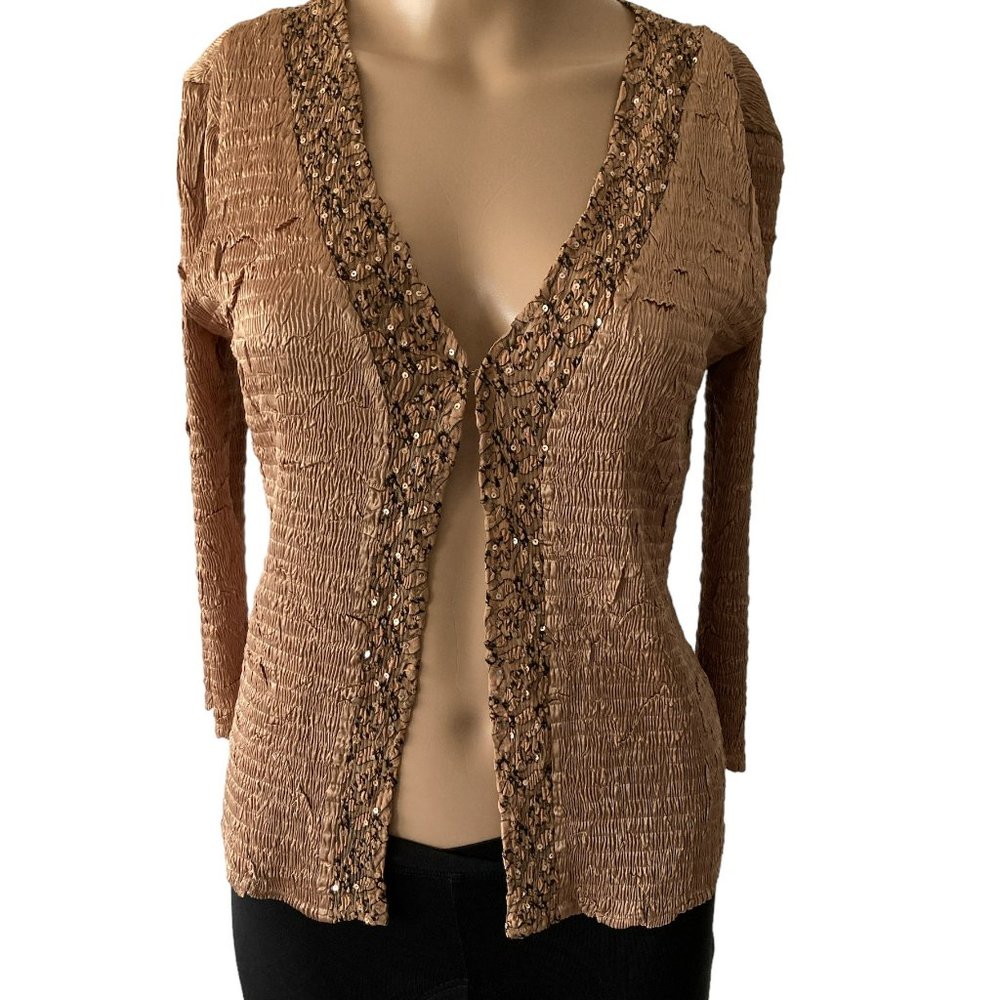 Alberto Makali Golden Brown Crepe Size M Open Cardigan Top